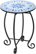 14in Outdoor Side Table with Relief Ceramic Tile Top - Charming Accent