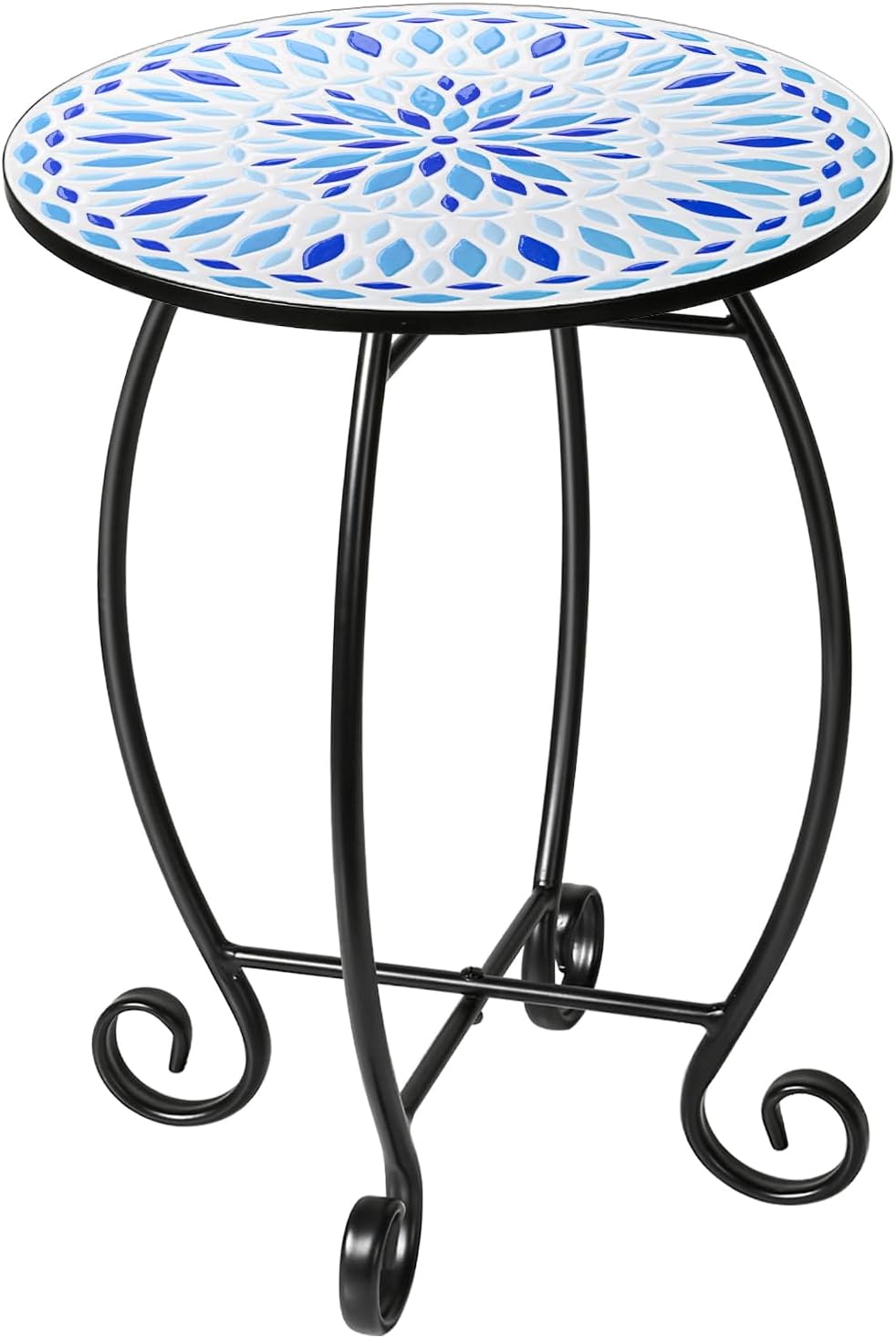 14in Outdoor Side Table with Unique Relief Ceramic Tile Top