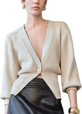 Women Knitted Cardigan V-Neck Lightweight Sweater - Slim Cropped Style