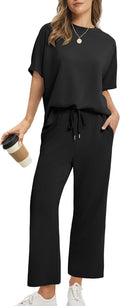 Two Piece Sets for Women Wide Leg Crop Pants Lounge Sets - Lightweight