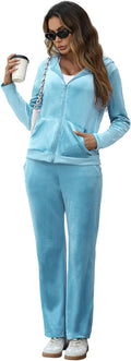 Velour Tracksuit Womens 2 Piece Zip Hoodie Set - Soft Velvety Fit