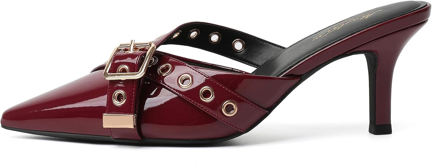 Mostrin Kitten Mules Heels for Women - Vintage Slip On Pumps