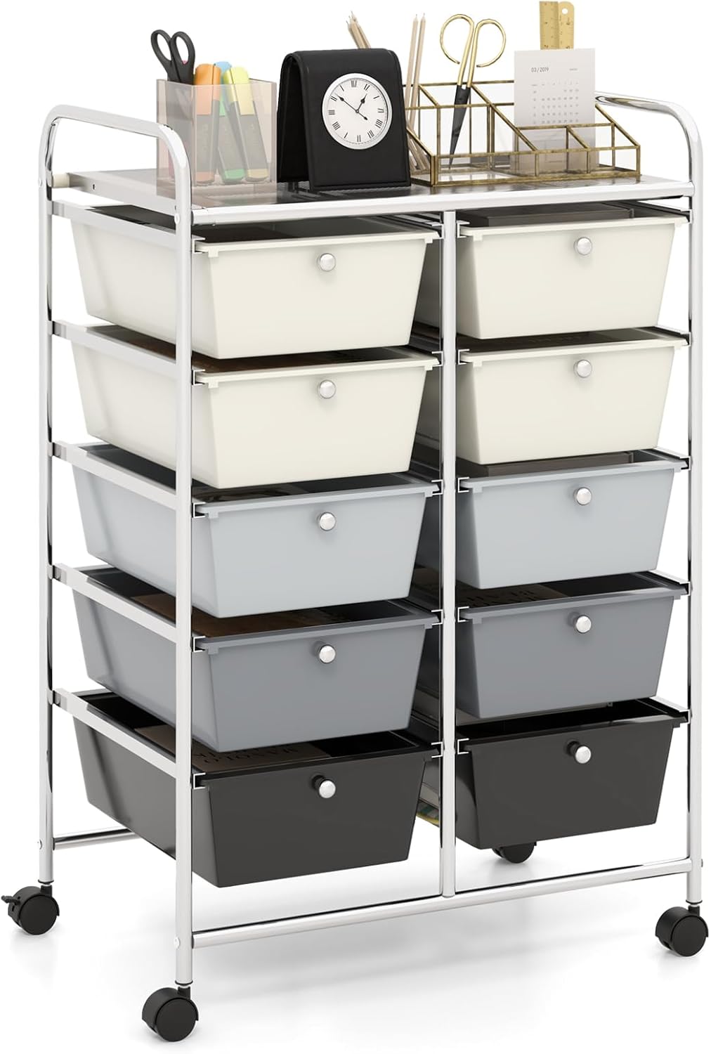 HAPPYGRILL 10-Drawer Rolling Storage Cart for Home and Office