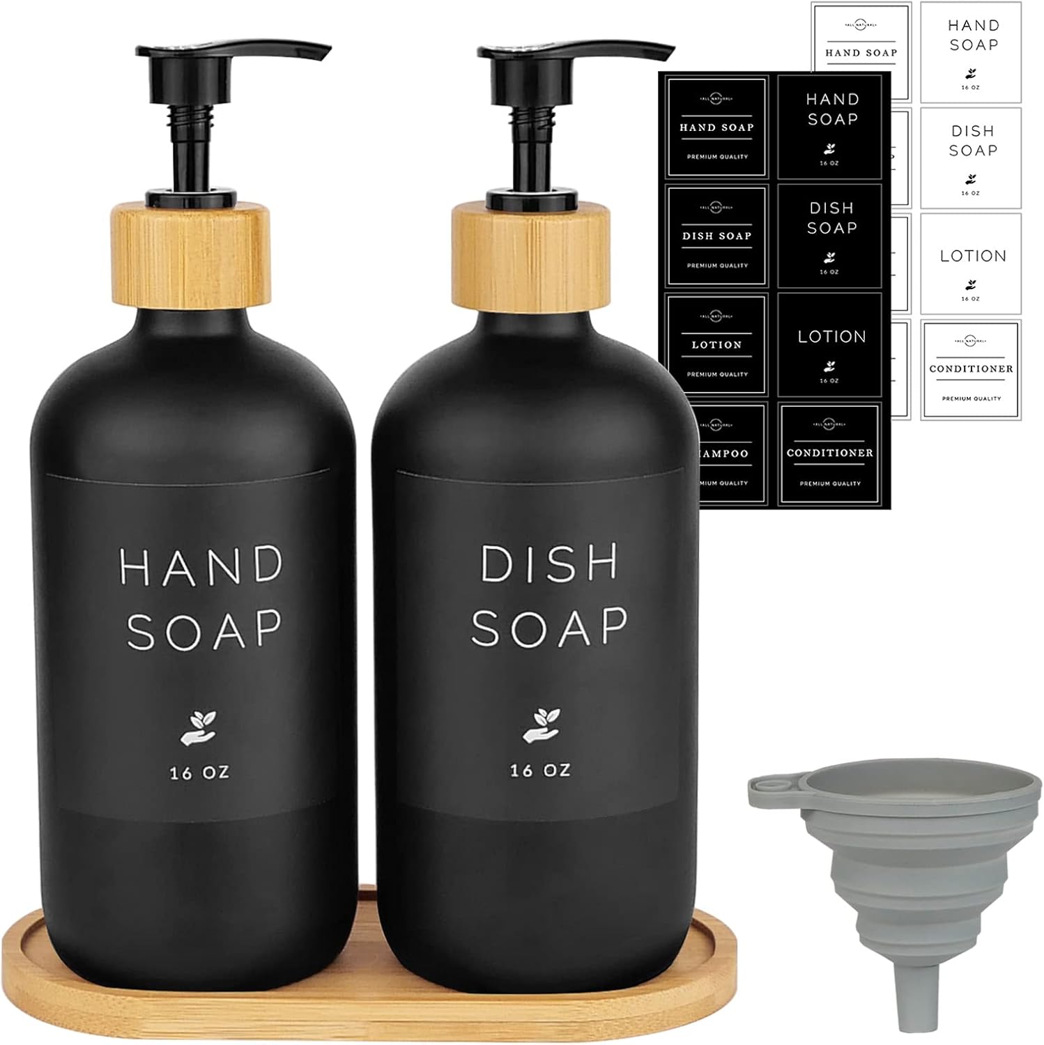 Bamboo Pump Soap Dispensers 2 Pack - Elegant Organization