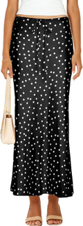 Womens Satin Silk Maxi Skirts Drawstring Flared A-Line (Style C96J)