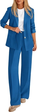Womens 2 Piece Business Casual Suit Set - Wide Leg Blazer
