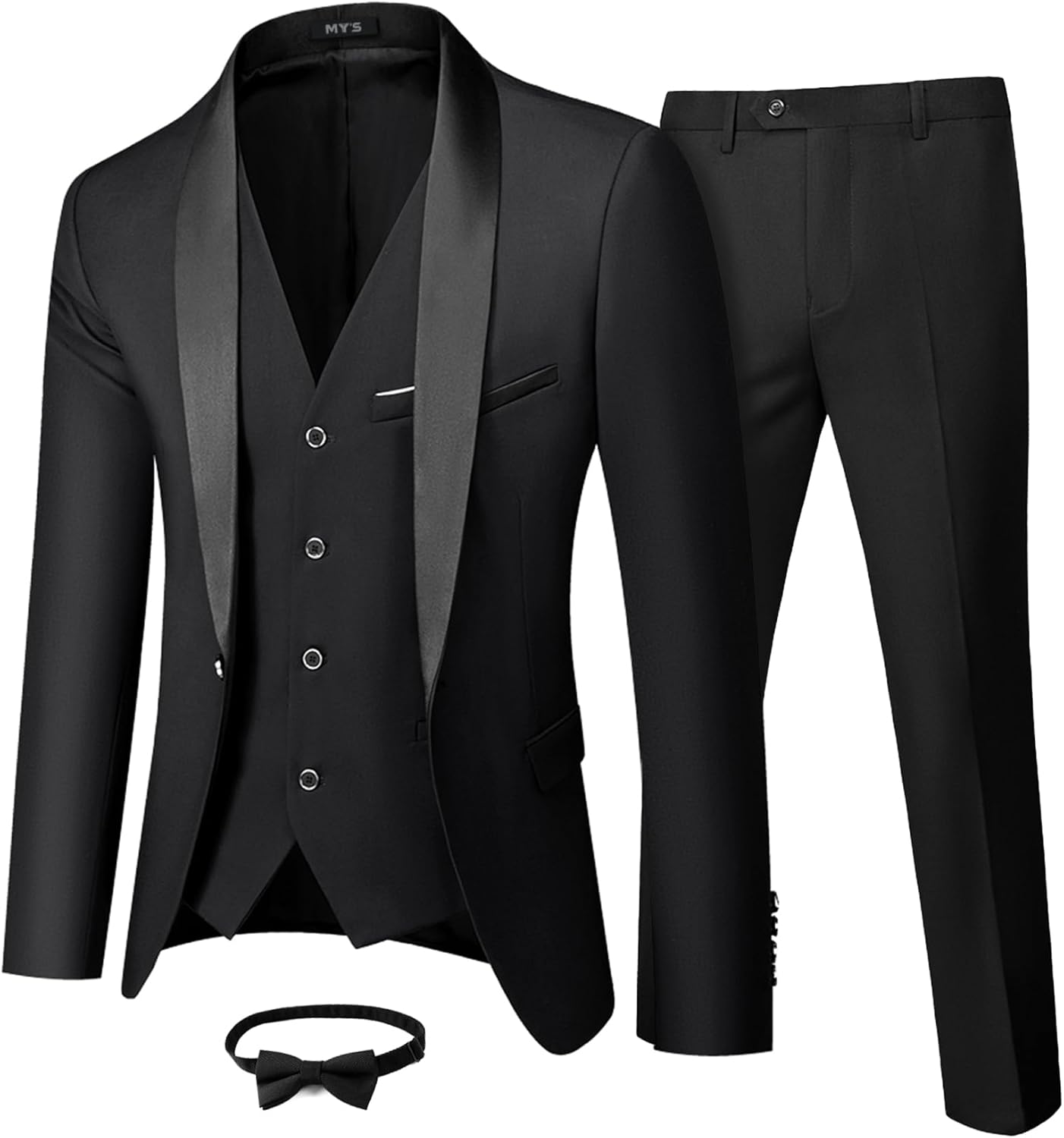 Mens 3 Piece Tuxedo Set with Bow Tie for Weddings and Proms