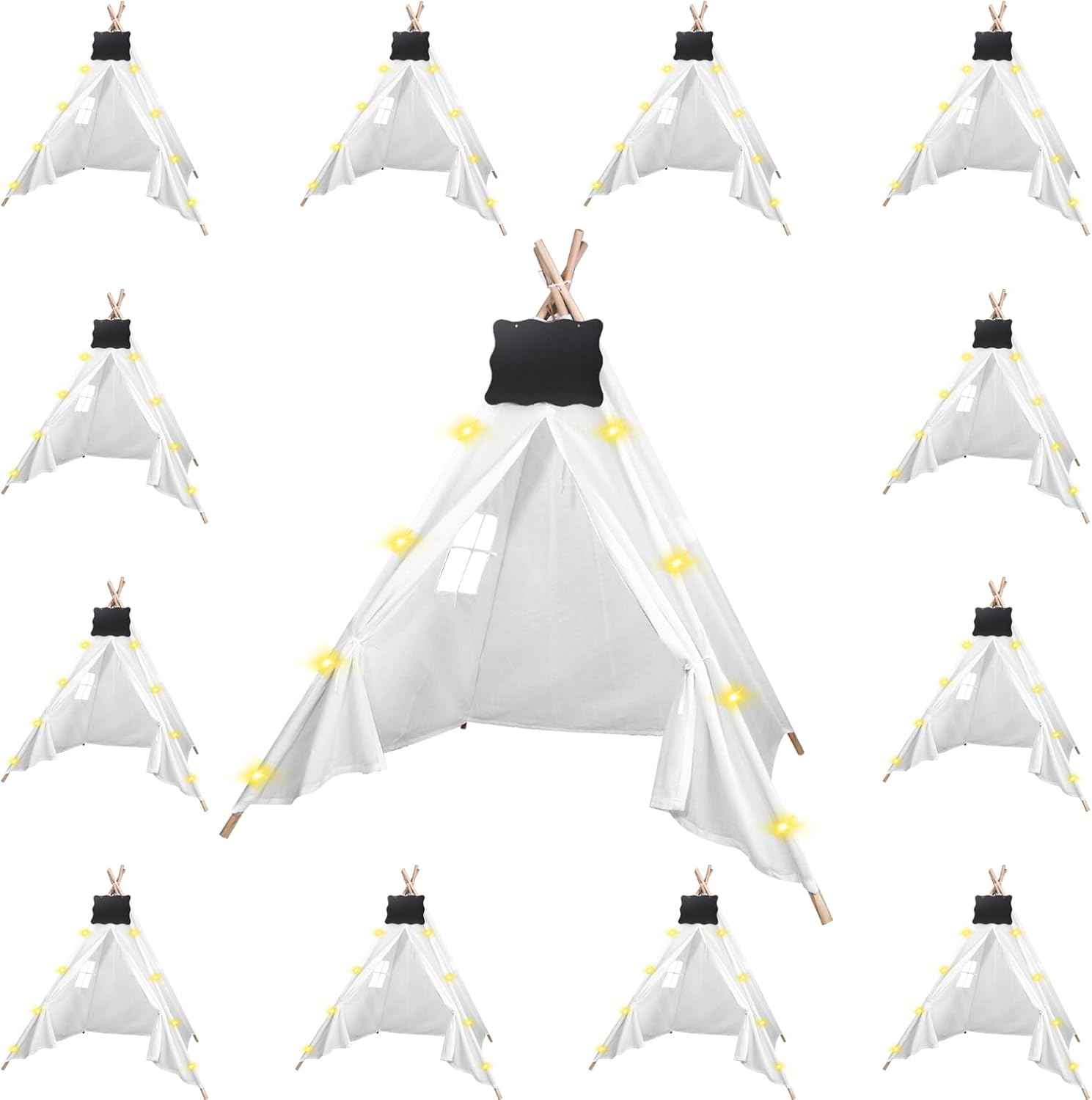 Foldable Teepee Tent Set with Blackboards & Lights