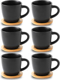 Hasense 8 oz Cappuccino Cups with Saucers set of 6 - Classic Black