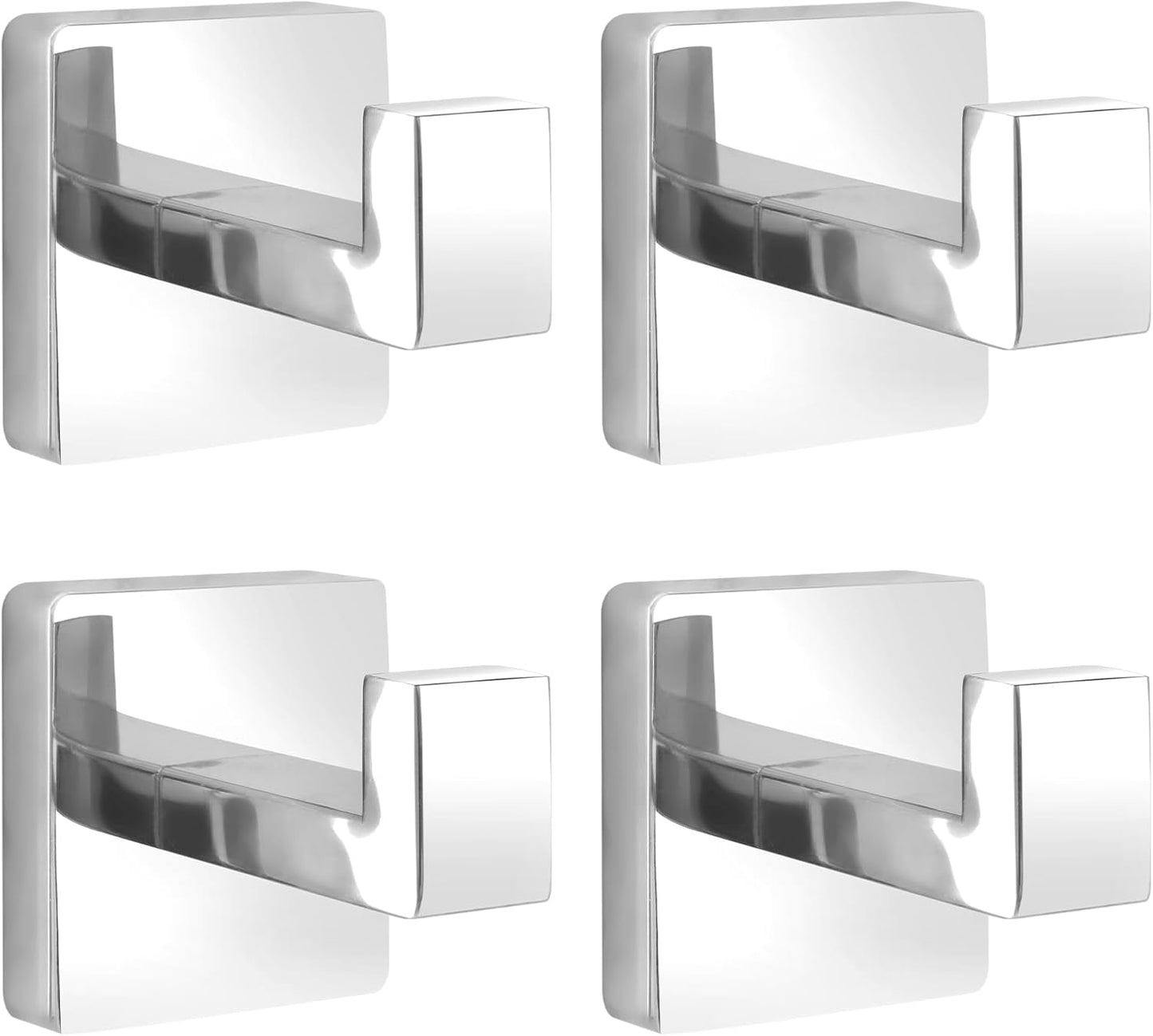 Polished Chrome Towel Hooks for Bathrooms - Heavy Duty 4 Pack