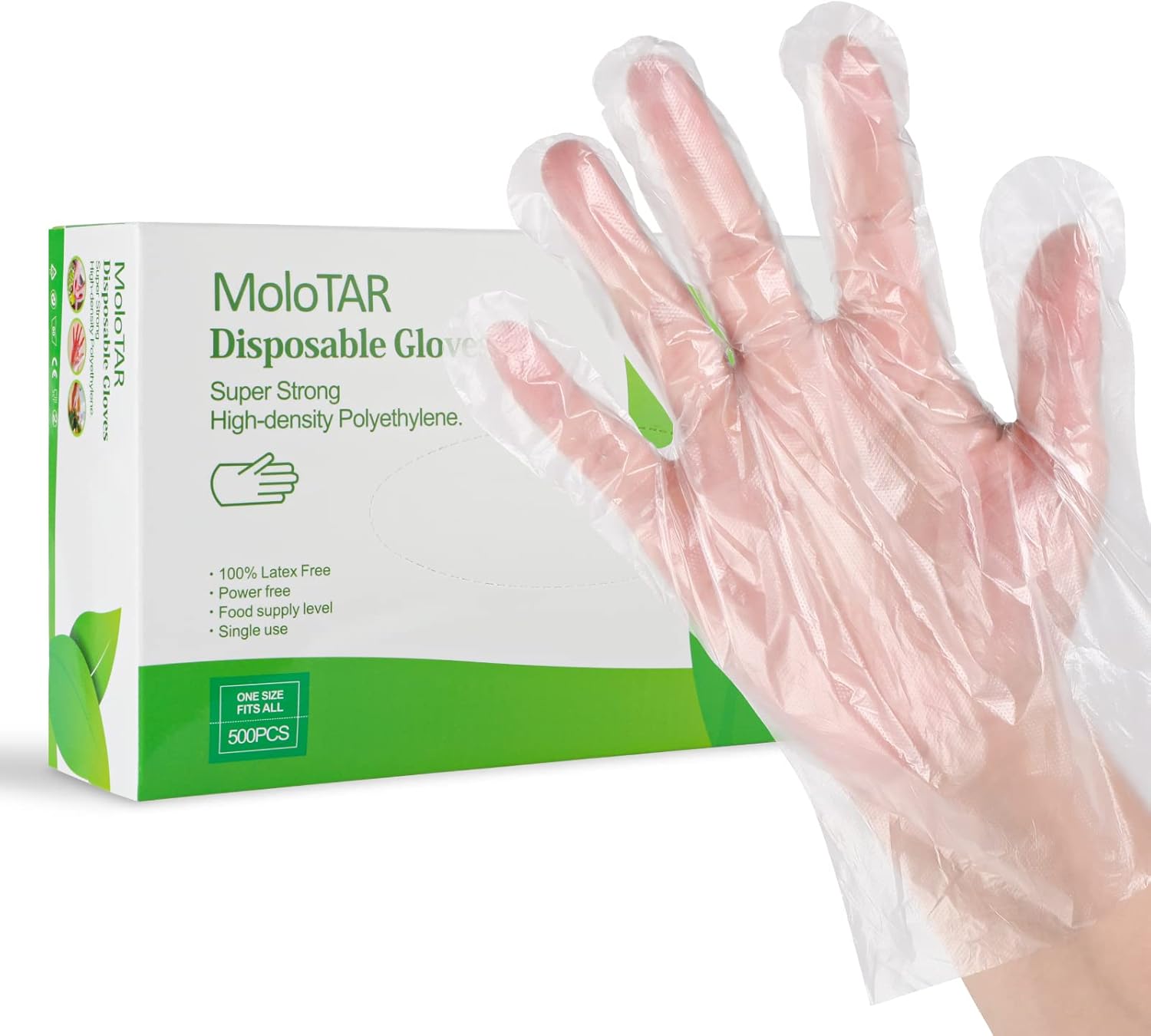 500 Pcs Plastic Disposable Gloves, One Size Fits Most - MoloTAR
