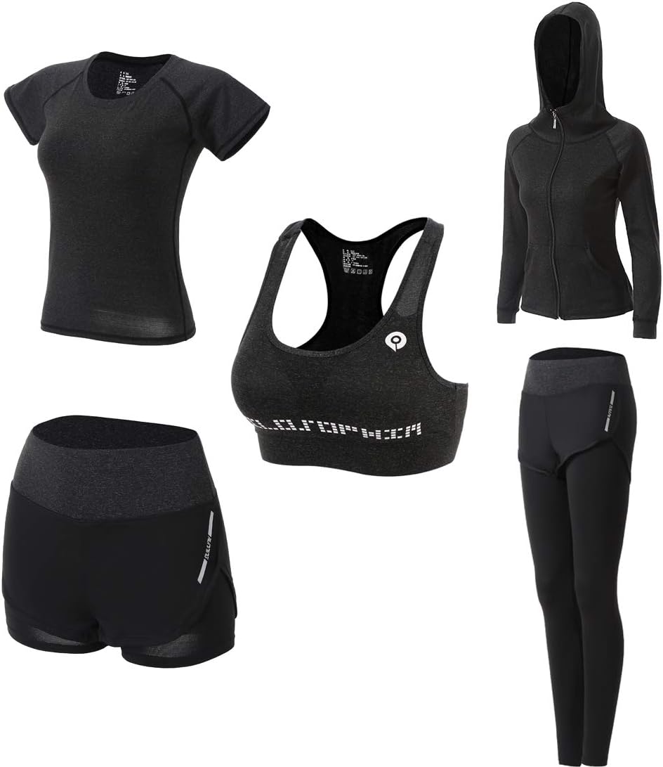 Women Workout Clothes Set 5 PCS Athletic Outfits for Fitness