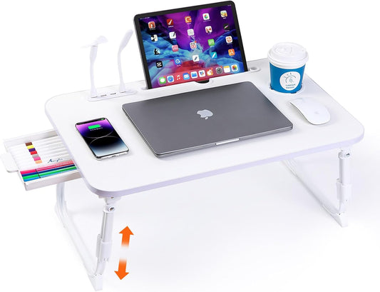 Height Adjustable Laptop Desk for Bed with USB and Cup Holder