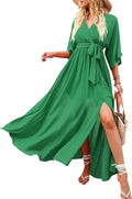 Womens Summer Boho Wrap V Neck Maxi Dress - Flattering Plus Sizes