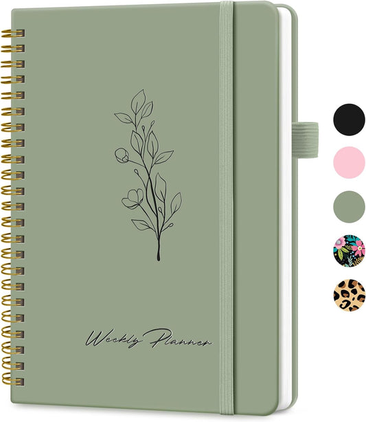 Green Undated Planner: Goal Tracker & To-Do List - A5 Spiral Notebook