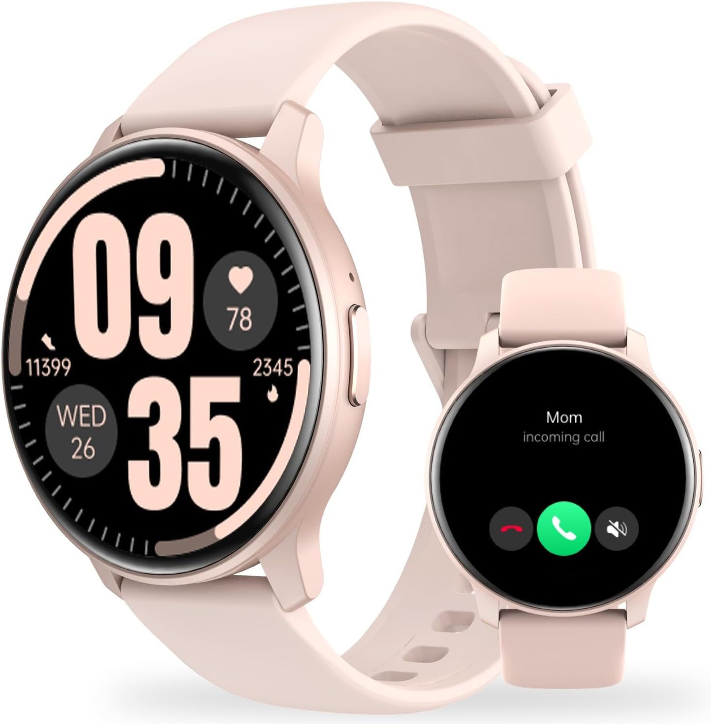 HD Smart Watch: Answer Calls, 100+ Sport Modes, Heart Rate Monitor, IP68, Pink