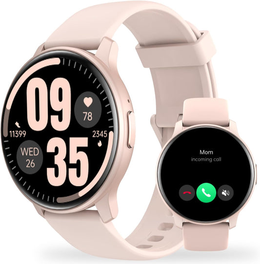 HD Smart Watch: Answer Calls, 100+ Sport Modes, Heart Rate Monitor, IP68, Pink