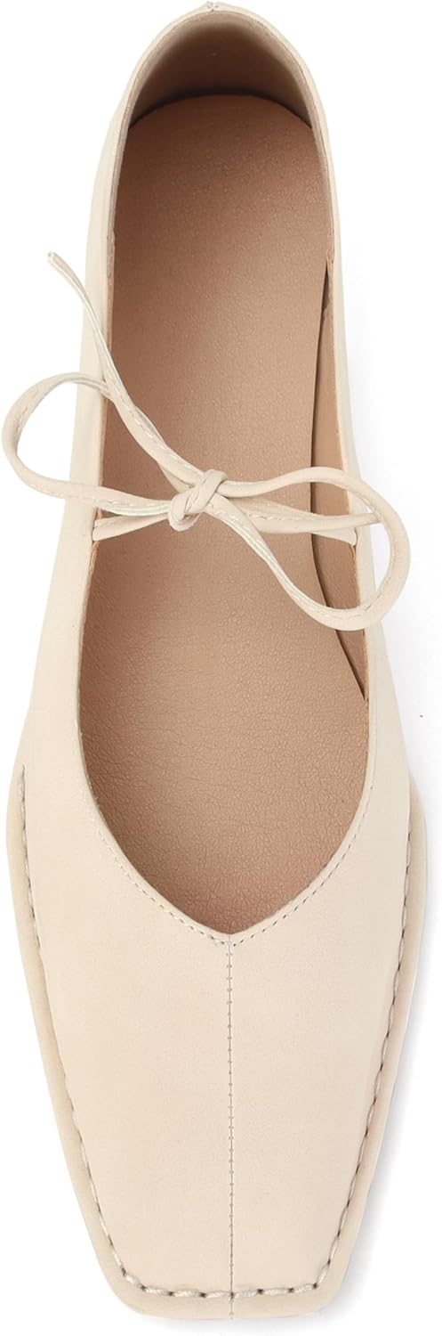 Lace Up Ballet Flats for Women - Stylish Square Toe Ballerina Shoes
