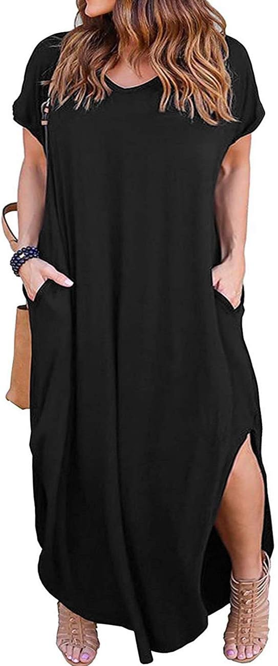 Kancystore Women's Plus Size Maxi Dress with Pockets and Slits