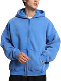 FAIABLE Oversized Acid Wash Double Zip Hoodie - Vintage Heavyweight Up
