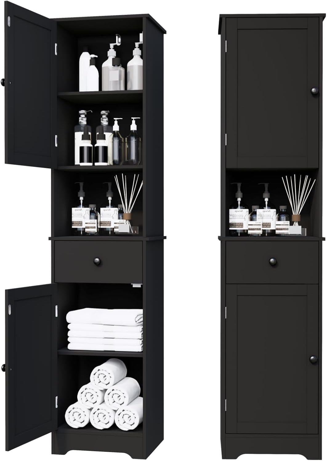 Tall Bathroom Cabinet with 2 Doors & 2 Drawers for Storage
