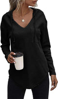 Women's V Neck Hooded Pullover Sweatshirt - Lightweight Casual Fit