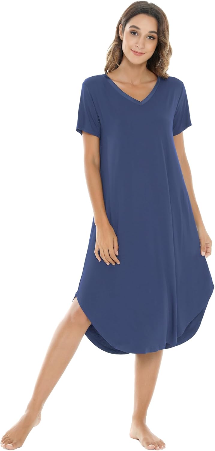 NACHILA Nightgowns for Women - Viscose Bamboo V Neck Sleepshirts