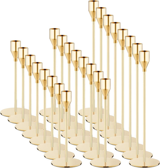 French Gold Taper Candle Holders Set of 24 for Elegant Decor