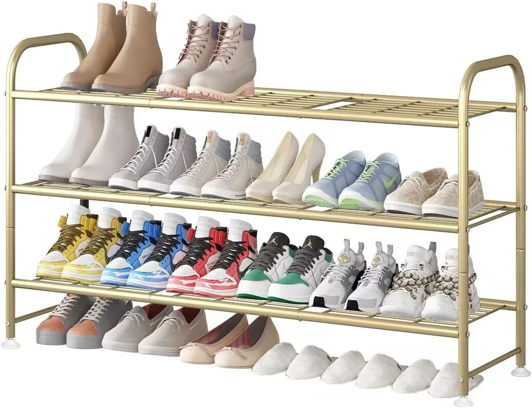 LINZINAR 3 Tier Shoe Rack - Large Capacity Metal Organizer