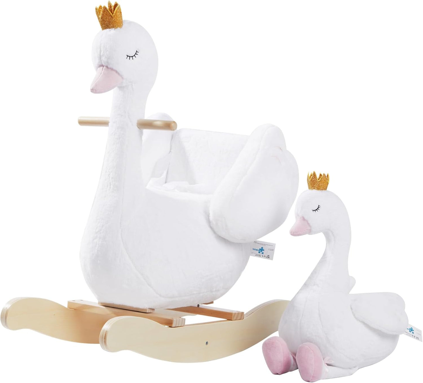 labebe Kids Rocking Horse White Swan with Plush Doll