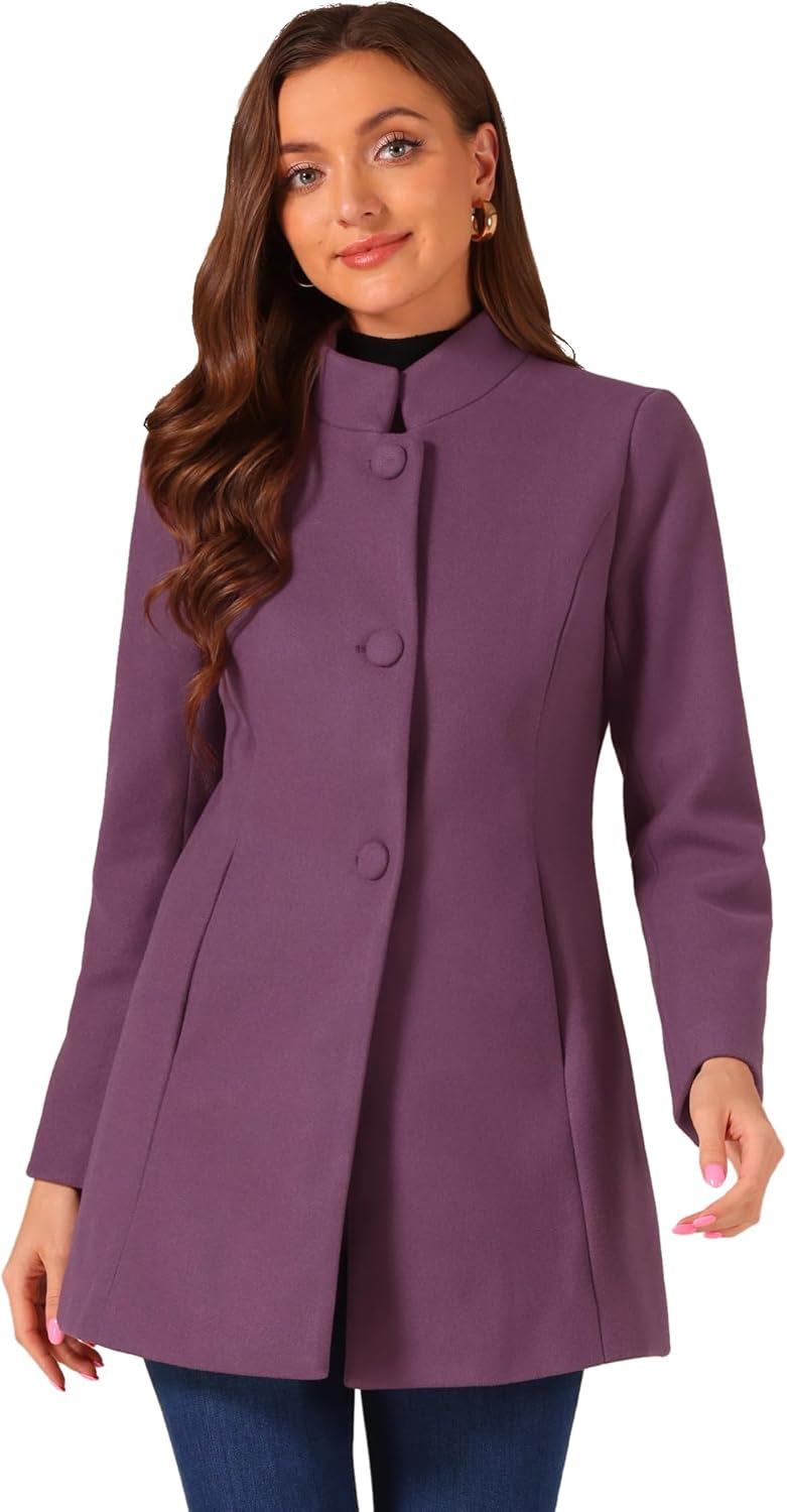 Allegra K Women's Winter Overcoat Mid-Long Stand Collar Coat