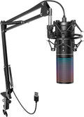 RGB Gaming Mic USB Condenser Cardioid Microphone - Clear Voice Capture