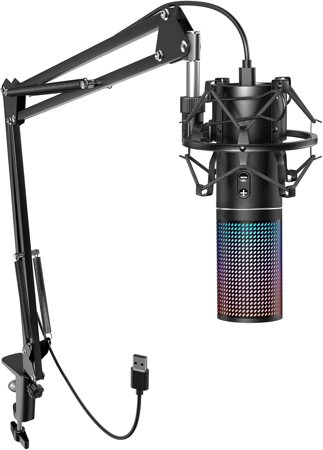 RGB USB Gaming Microphone with Adjustable Boom Arm for Streaming