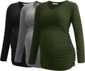 Smallshow Women's V-Neck Maternity Shirt - Comfortable Ruched Long