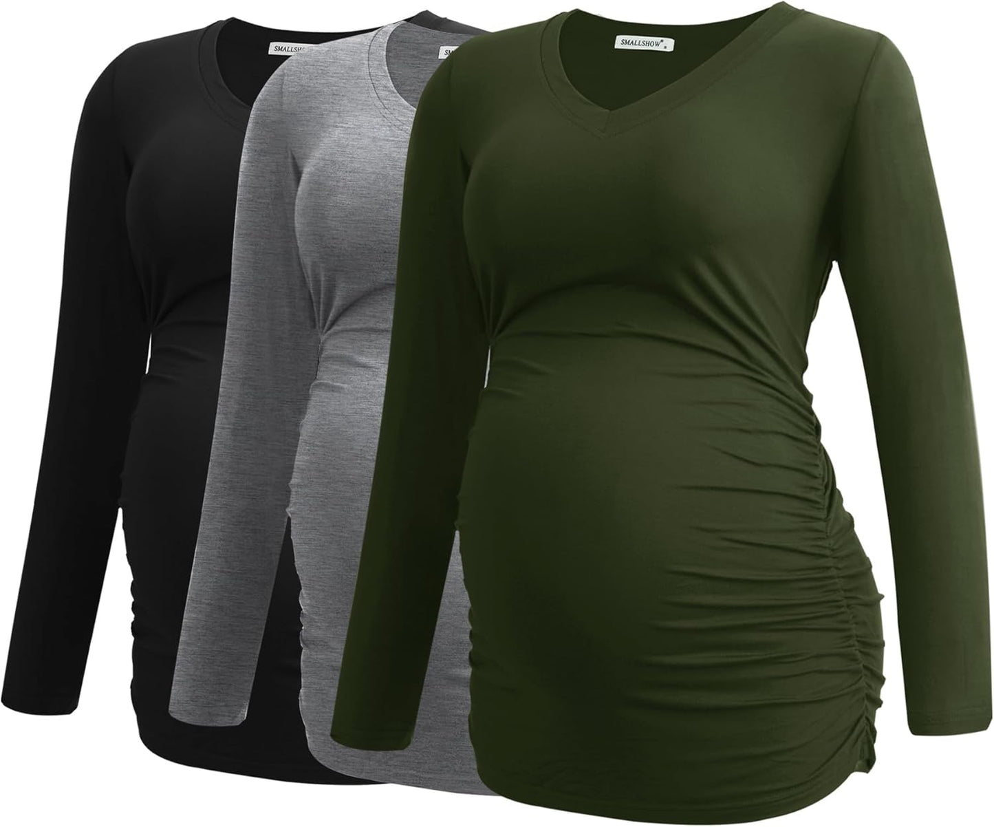 V-Neck Maternity Shirt for Women - Long Sleeve Ruched Top