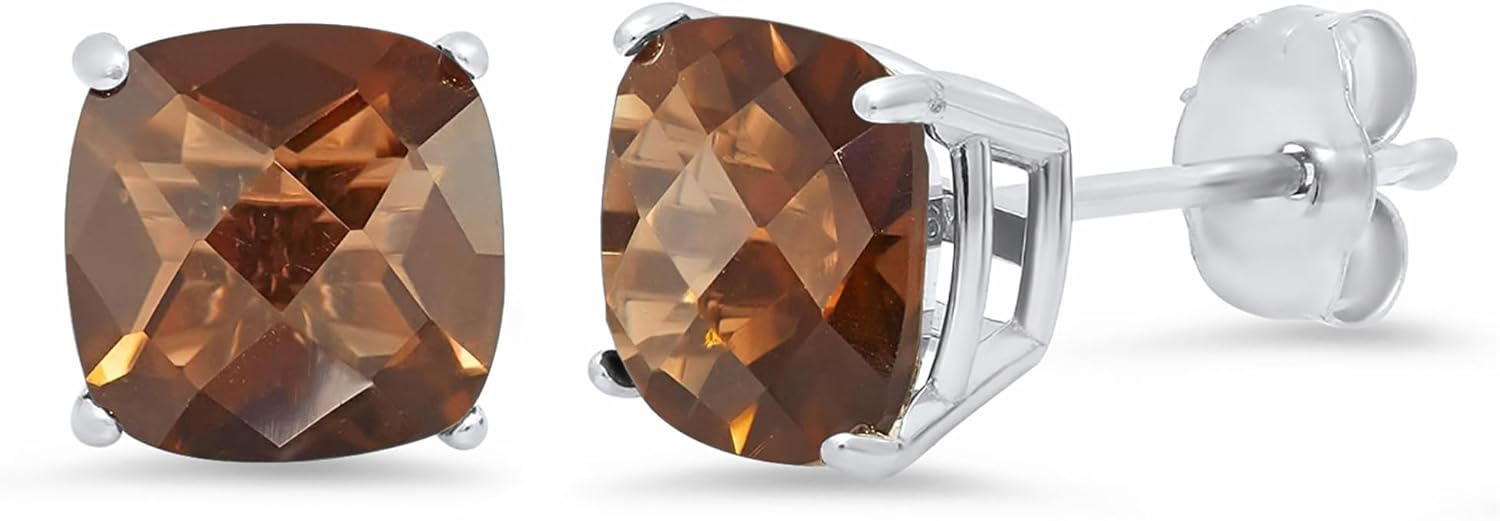 925 Sterling Silver Cushion Cut Gemstone Stud Earrings for Women