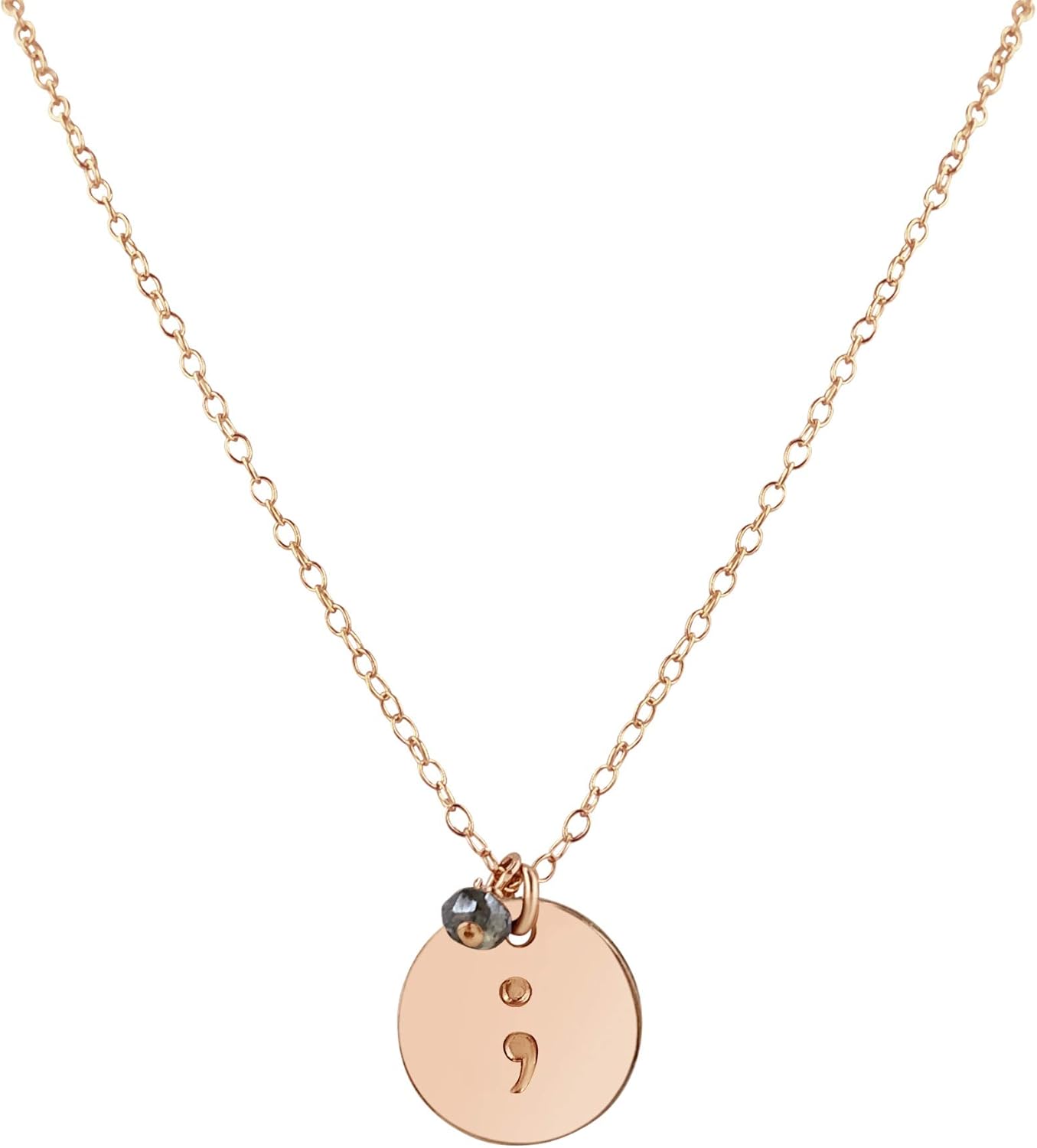 Handmade Gold Semicolon Gemstone Charm Necklace for Strength