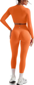 Women 2 Piece Workout Sets Seamless Scrunch Leggings & Crop Top - Butt