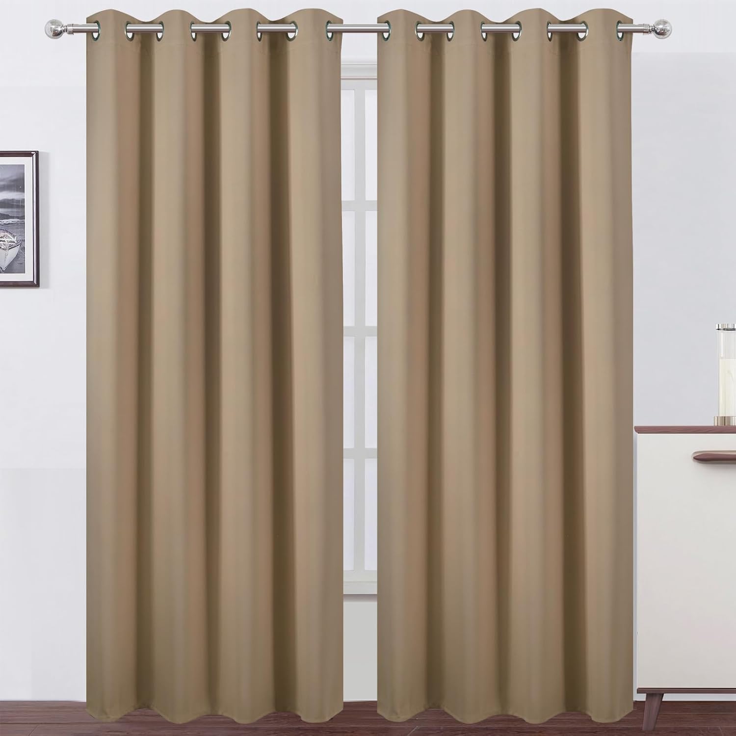 Natural Thermal Blackout Curtains for Bedroom - 52 x 95 Inch Set