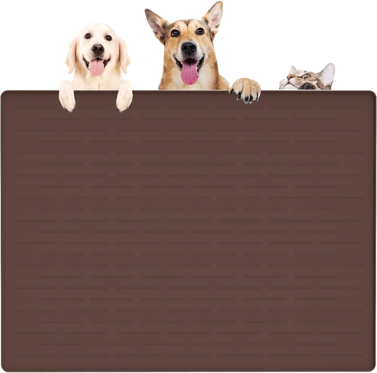 39.4x29.5 Largest Pet Food Mat for Dogs and Cats, Dark Brown