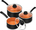 MICHELANGELO Ceramic Saucepan Set 1.5QT 2QT 3QT - Nonstick Copper Pots