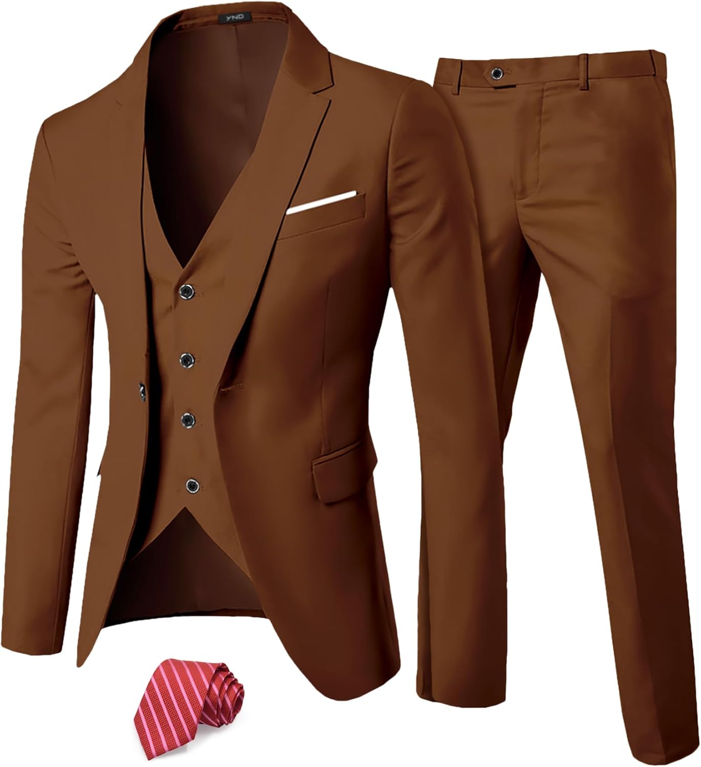 YND Men's Slim Fit 3 Piece Suit Set with Tie for Any Occasion