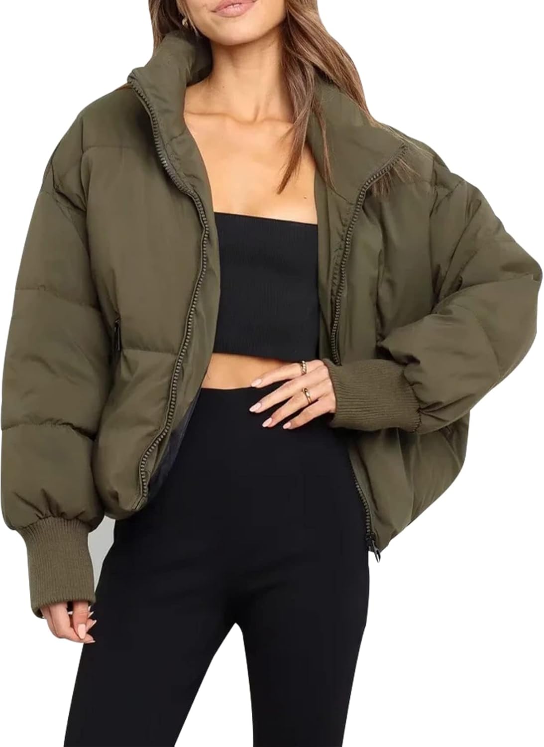 Gihuo Womens Winter Cropped Puffer Jacket for Stylish Warmth