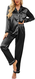 Ekouaer Women's Classic Button Down Satin Silk Pajama Set - Soft is