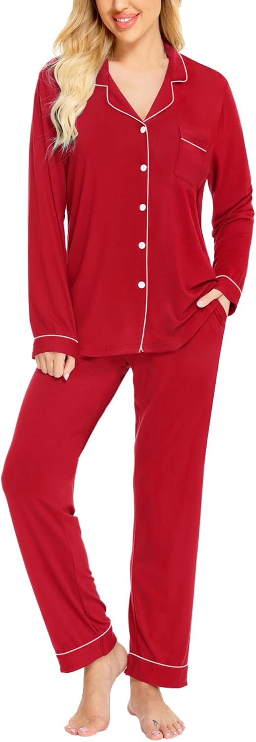 SWOMOG Womens Pajamas Set Long Sleeve Sleepwear for Comfort