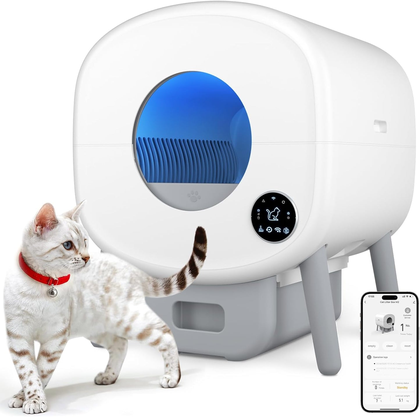 Automatic Self-Cleaning Cat Litter Box - App Control & Safety Features