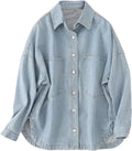 Women Mid Length Denim Shacket Oversize Boyfriend Jean Jacket