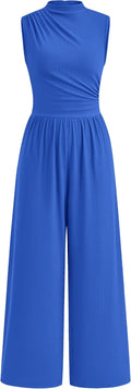 Womens Summer Jumpsuit Sleeveless Mock Neck - Flattering Everyday Fit