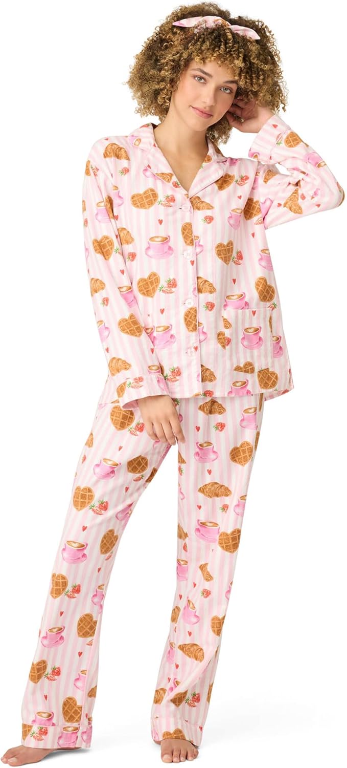 Womens Flannel Pajama Set with Headband for Cozy Nights
