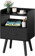 Night Stand with Fabric Drawer - Mid Century Modern Nightstand